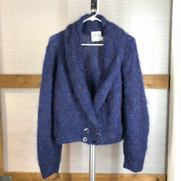VTG SUE NEWELL HOLT RENFREW English Hand Knit Mohair Wool Blend Shawl Sz M/L - Picture 1 of 9